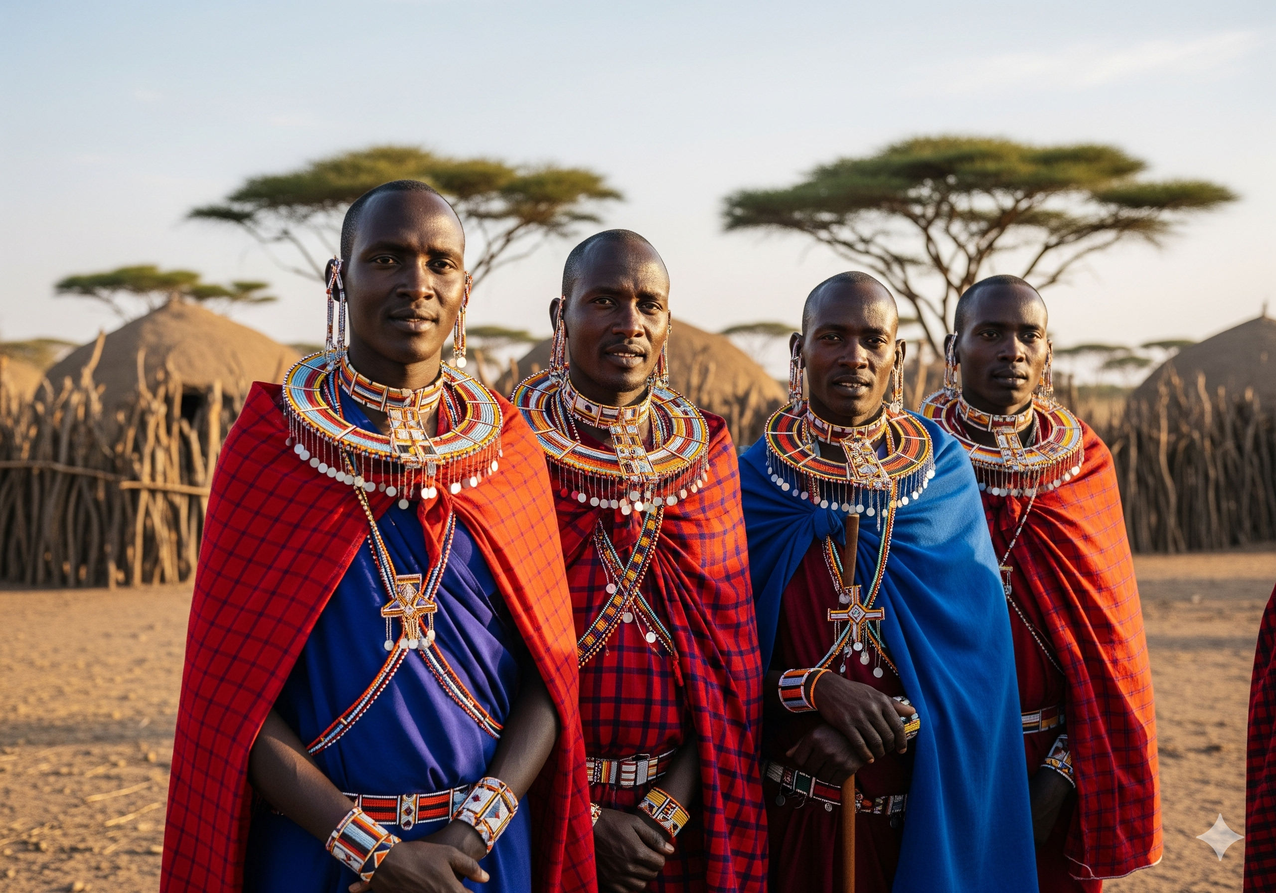 The Maasai people maintain their traditional way of life and are known for their distinctive red clothing and beadwork